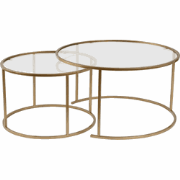 Set van 2 ronde, inschuifbare salontafels met glazen blad D80 cm  AURU...