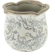 Clayre & Eef Bloempot Ø 18x17 cm Beige Grijs Keramiek Bloemen