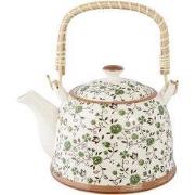 Clayre & Eef Theepot met Filter 700 ml Groen Keramiek Bloemen