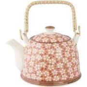 Clayre & Eef Theepot met Filter 700 ml Roze Keramiek Bloemen