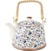 Clayre & Eef Theepot met Filter 700 ml Blauw Keramiek Bloemen