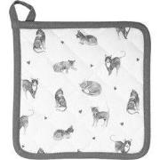 Clayre & Eef Pannenlap 20x20 cm Grijs Wit Katoen Katten