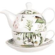 Clayre & Eef Tea for One 460 ml Wit Groen Porselein Vogels
