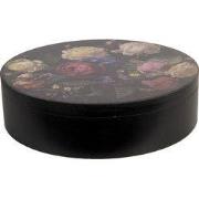 Clayre & Eef Opbergdoos Ø 25x7 cm Zwart Hout Bloemen