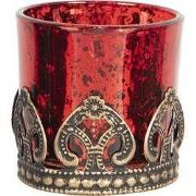 Clayre & Eef Theelichthouder Ø 5x5 cm Rood Goudkleurig Glas