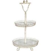 Clayre & Eef Etagère 2 laags Ø 36x65 cm Wit IJzer