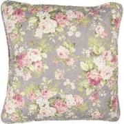 Clayre & Eef Kussenhoes 50x50 cm Grijs Groen Polyester Bloemen