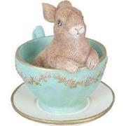 Clayre & Eef Beeld Konijn 8x7x8 cm Groen Polyresin