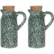 Clayre & Eef Olie en Azijnstel Set van 2 8x6x14 cm Groen Keramiek