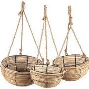 Clayre & Eef Plantenhanger Set van 3 Bruin Rotan