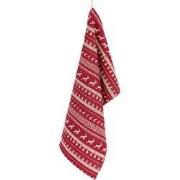 Clayre & Eef Theedoek 50x85 cm Rood Beige Katoen Kerst