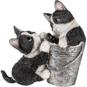 Clayre & Eef Beeld Kat 23x13x18 cm Zwart Wit Kunststof