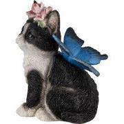 Clayre & Eef Beeld Kat 12x10x15 cm Zwart Wit Kunststof