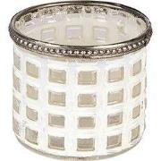 Clayre & Eef Theelichthouder Ø 8x7 cm Wit Glas