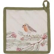 Clayre & Eef Pannenlap 20x20 cm Beige Groen Katoen Vogel