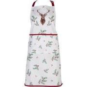 Clayre & Eef Keukenschort 70x85 cm Wit Rood Katoen Hert Hulstbladeren