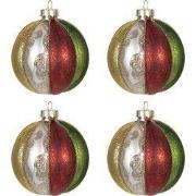 Clayre & Eef Kerstbal Set van 4 Ø 8 cm Rood Groen Glas