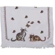 Clayre & Eef Gastendoekje 40x66 cm Wit Bruin Katoen Katten