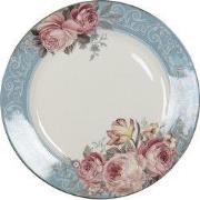 Clayre & Eef Dinerbord Ø 26 cm Blauw Wit Porselein Bloemen