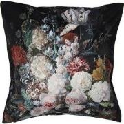 Clayre & Eef Kussenhoes 45x45 cm Zwart Polyester Bloemen