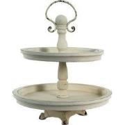 Clayre & Eef Etagère 2 laags Ø 30x36 cm Beige Hout