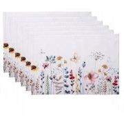 Clayre & Eef Placemats Set van 6 48x33 cm Wit Groen Katoen Bloemen