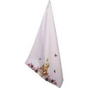 Clayre & Eef Theedoek 50x70 cm Wit Roze Katoen Konijn Bloemen