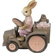 Clayre & Eef Beeld Konijn 13x7x12 cm Roze Beige Polyresin