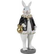 Clayre & Eef Beeld Konijn 5x5x15 cm Zwart Wit Polyresin