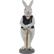 Clayre & Eef Beeld Konijn 5x5x15 cm Zwart Wit Polyresin