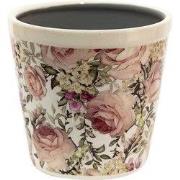 Clayre & Eef Bloempot Ø 17x16 cm Wit Roze Keramiek Bloemen