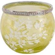 Clayre & Eef Theelichthouder Ø 10x9 cm Groen Wit Glas Bloemen