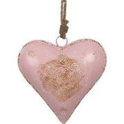 Clayre & Eef Kersthanger Hart 15x5x15 cm Roze IJzer Bloem