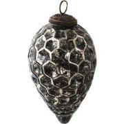 Clayre & Eef Kerstbal Ø 7 cm Zwart Zilverkleurig Glas