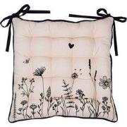 Clayre & Eef Stoelkussen Foam 40x40x4 cm Beige Zwart Katoen Bloemen