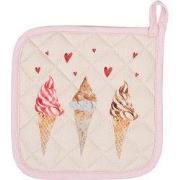Clayre & Eef Pannenlap 20x20 cm Beige Roze Katoen IJsjes