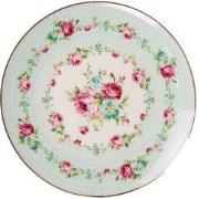 Clayre & Eef Ontbijtbord Ø 20 cm Groen Wit Porselein Bloemen