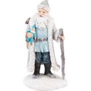 Clayre & Eef Beeld Kerstman 21 cm Grijs Blauw Kunststof