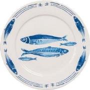 Clayre & Eef Ontbijtbord Ø 20 cm Wit Blauw Porselein Vissen