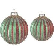 Clayre & Eef Kerstbal Set van 2 Ø 10 / Ø 8 cm Rood Groen Glas
