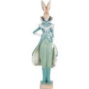 Clayre & Eef Beeld Konijn 14x10x44 cm Turquoise Polyresin