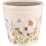 Clayre & Eef Bloempot Ø 21x19 cm Roze Beige Keramiek Bloemen