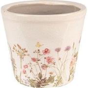 Clayre & Eef Bloempot Ø 12x10 cm Roze Beige Keramiek Bloemen