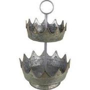 Clayre & Eef Etagère 2 laags Ø 33x53 cm Grijs Groen Metaal