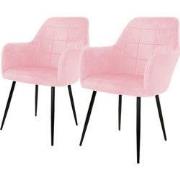 Set van 2 eetkamerstoelen, roze, met rugleuning en armleuningen