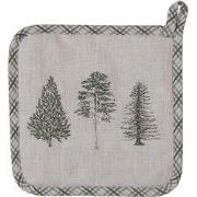 Clayre & Eef Pannenlap 20x20 cm Beige Groen Katoen Dennenbomen