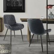 Eetkamerstoel set van 2 diamond quilting antraciet fluwelen bekleding ...