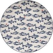 Clayre & Eef Dinerbord Ø 26 cm Wit Blauw Porselein Vissen