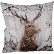 Clayre & Eef Kussenhoes 45x45 cm Bruin Wit Polyester Hert