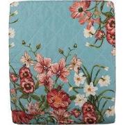 Clayre & Eef Bedsprei 240x260 cm Blauw Roze Katoen Bloemen